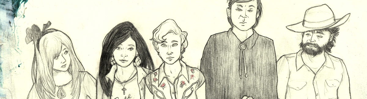 A scene from this chapter with a group portrait of the band.